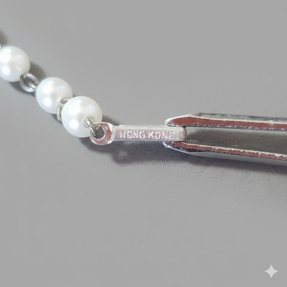 🛑SOLD🛑 Vintage 14-17" Pearl Tie Necktie Necklace Hong Kong Faux Handmade - Picture 10 of 12
